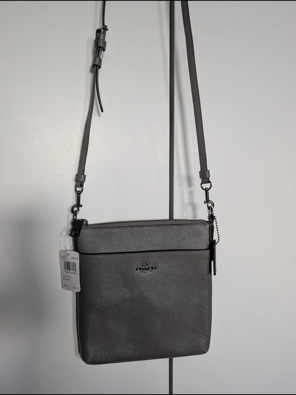 Coach Kitt Messenger Crossbody Bag in Gray Leather NWT